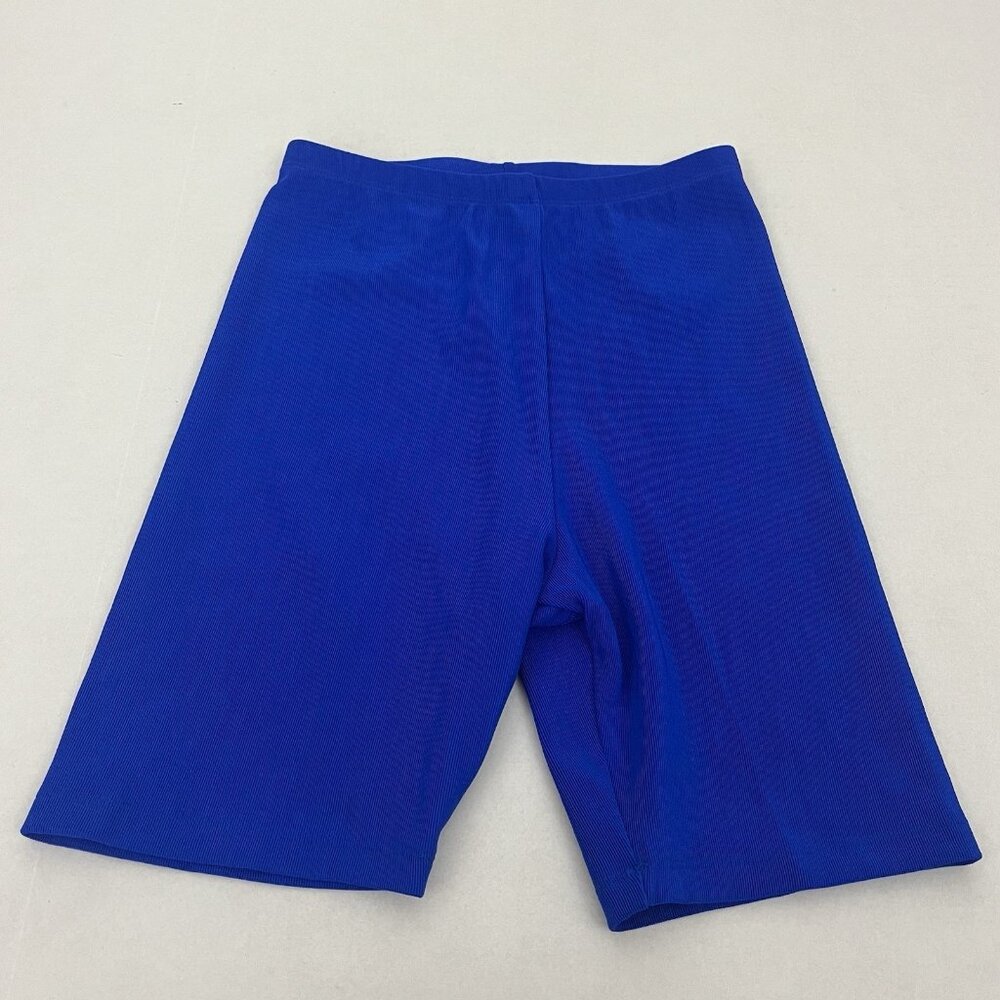 Vintage The Body Co Women's S Ribbed Knit Shiny Nylon Spandex Bike Shorts Blue